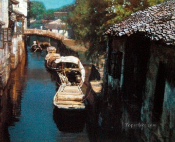 Water Towns Berthing Chinese Chen Yifei Oil Paintings
